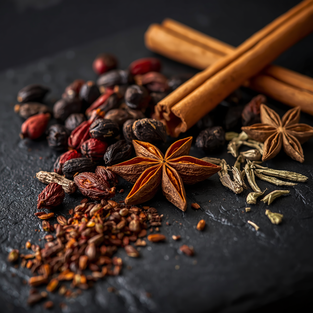 a mixture of spices on a black background
